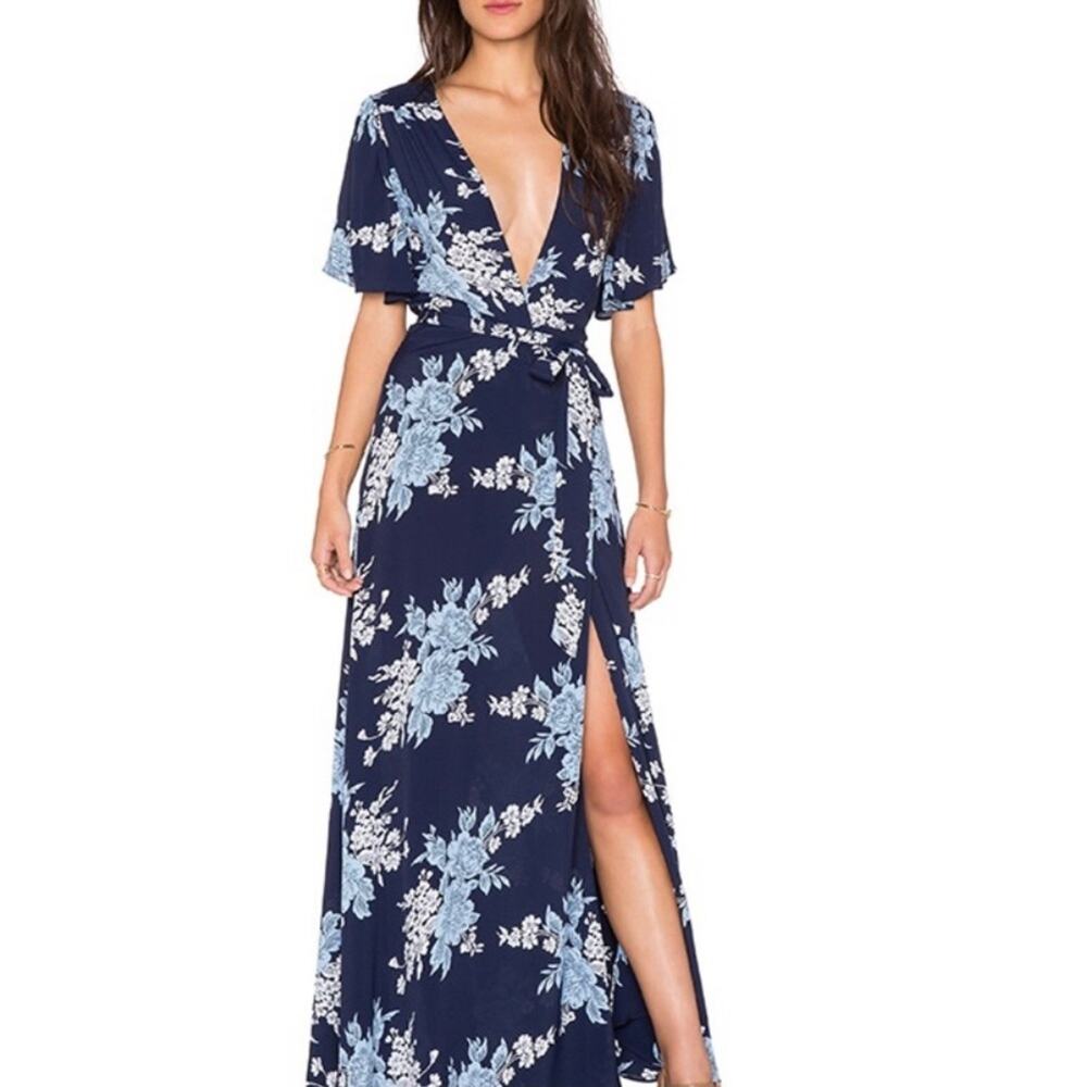 Privacy Please blue and white Floral Print Maxi Wrap Dress size XS